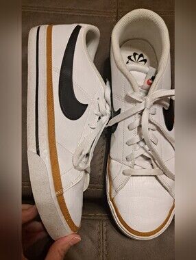 Mens Nike Court Legacy Shoes White Black Swoosh Desery Ochre Sz 11